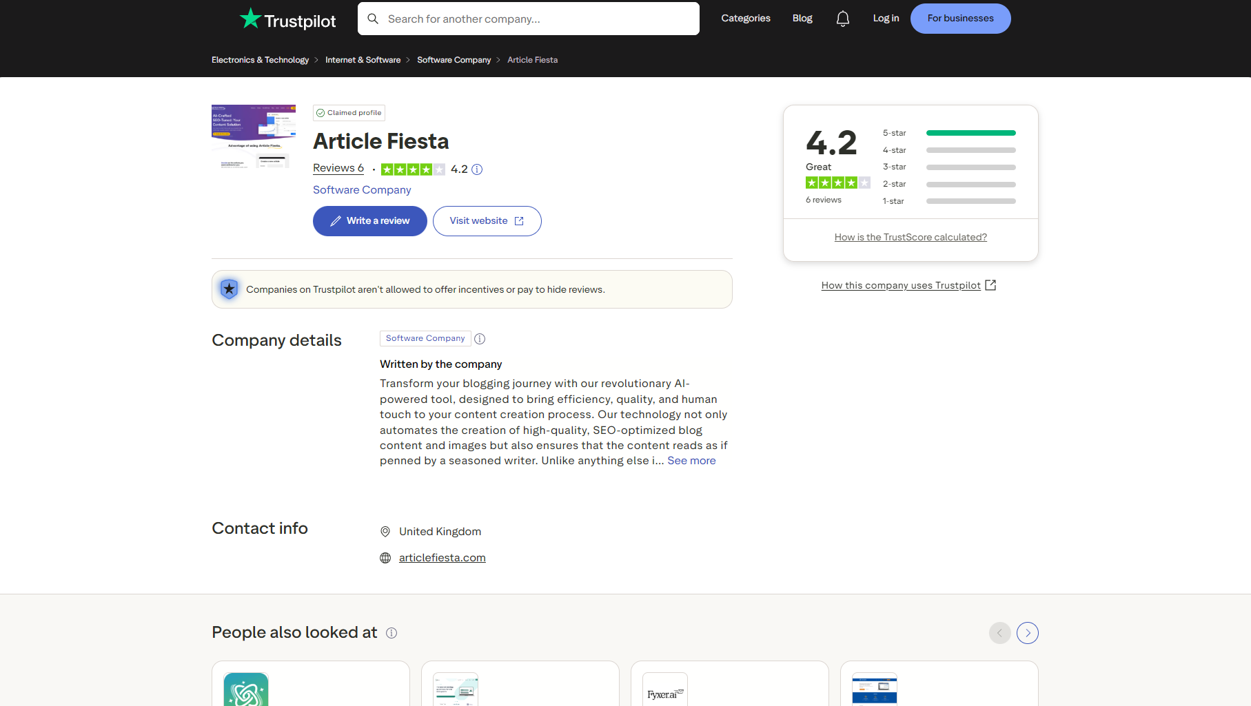 TrustPilot 用户评价页