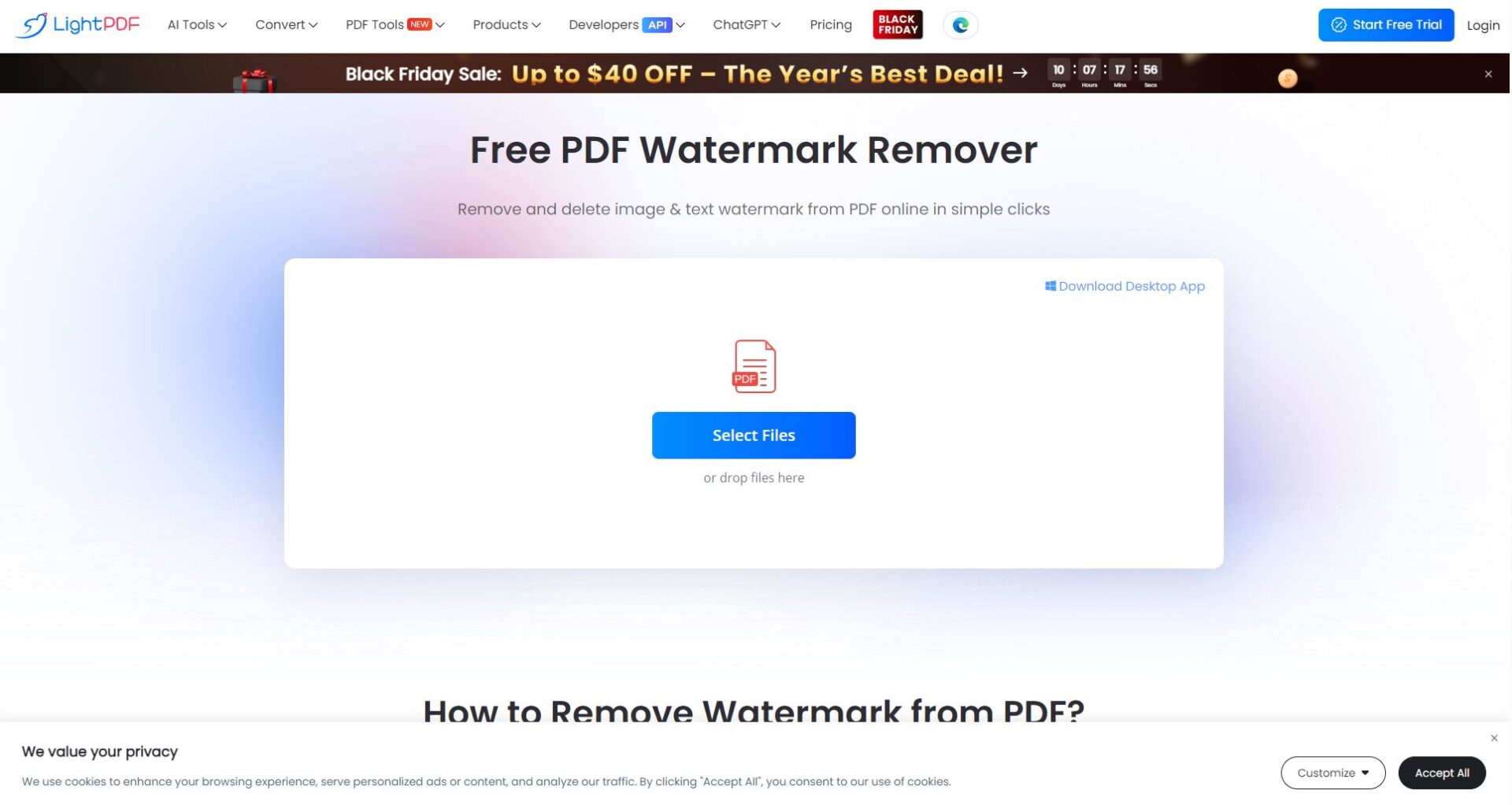 LightPDF 去水印页面界面截图