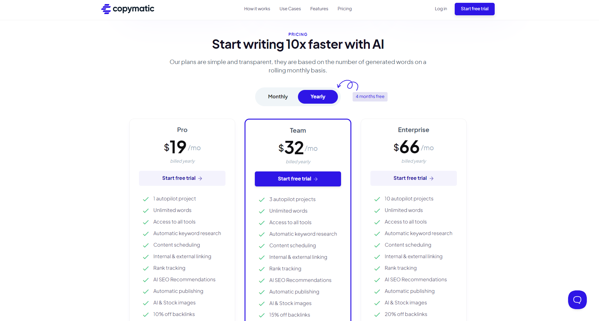 Copymatic价格页截图