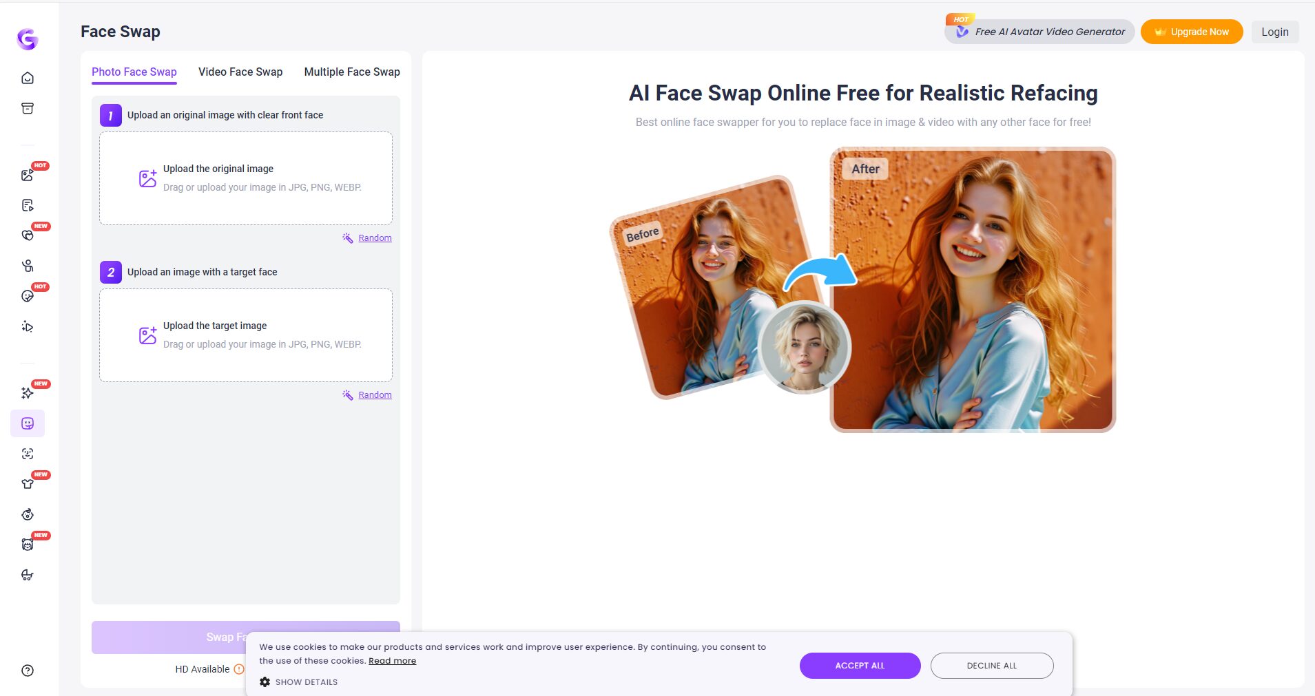 Vidnoz Face Swap使用页