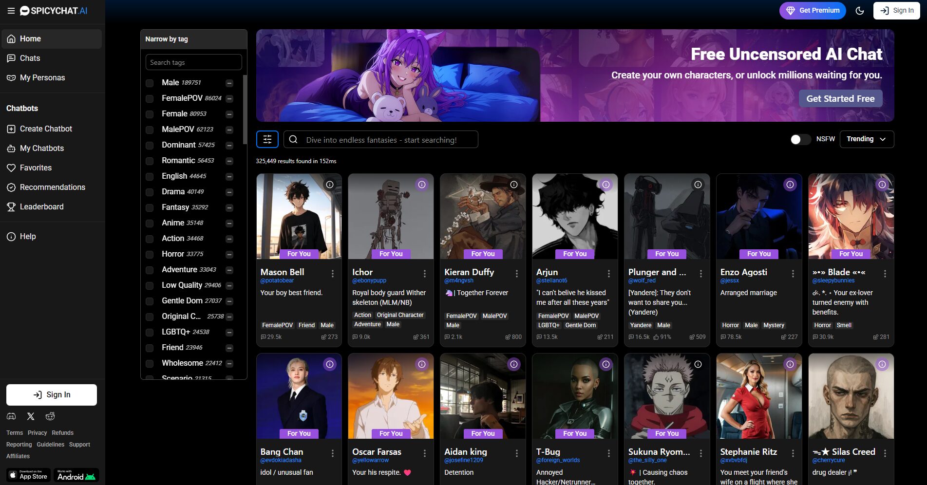 SpicyChat 官网首页截图