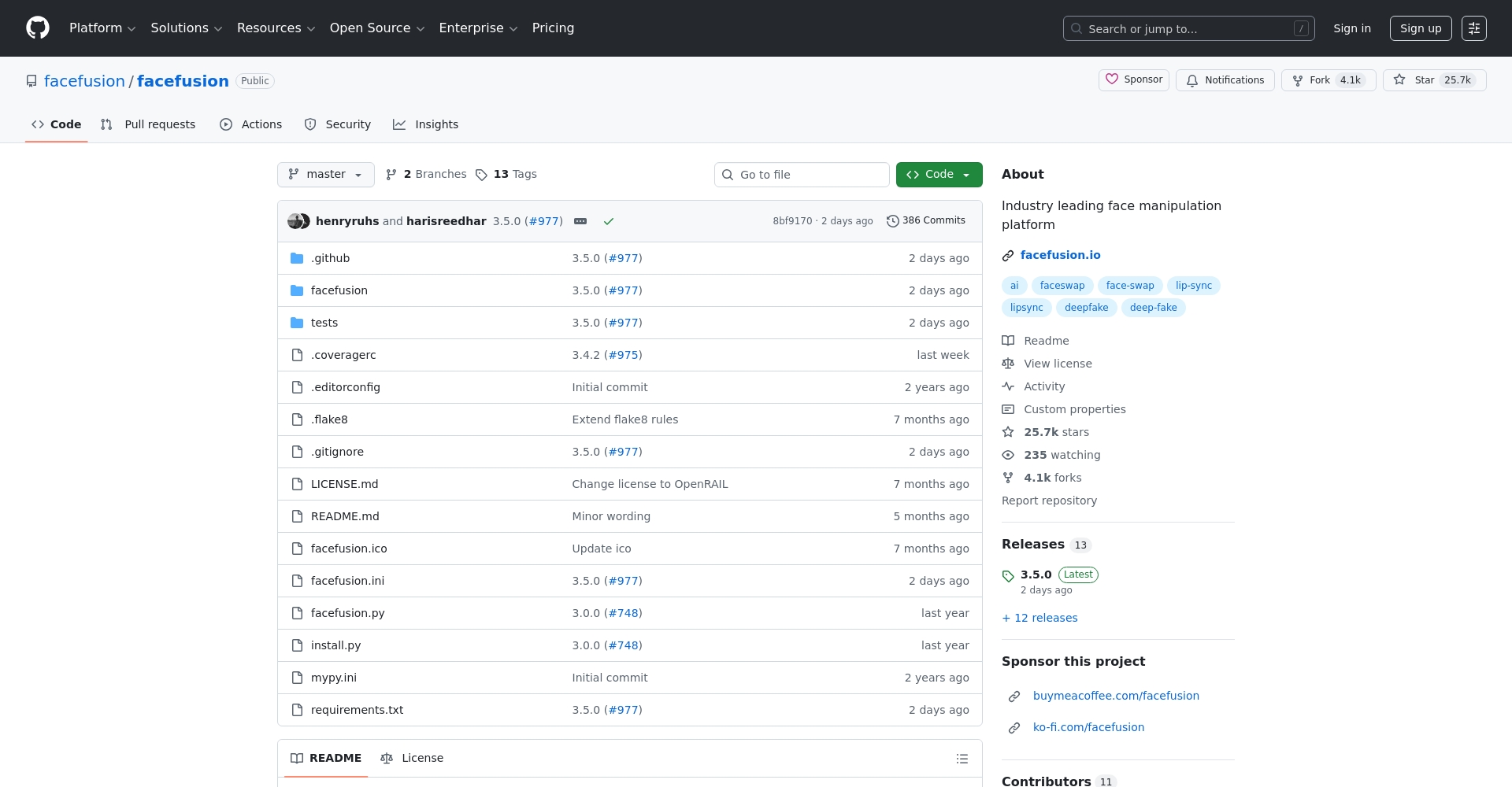 FaceFusion开源软件界面