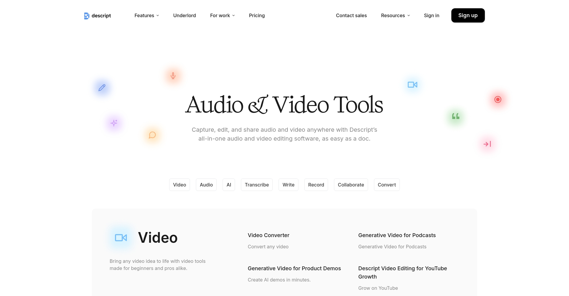 Descript功能介绍页面截图