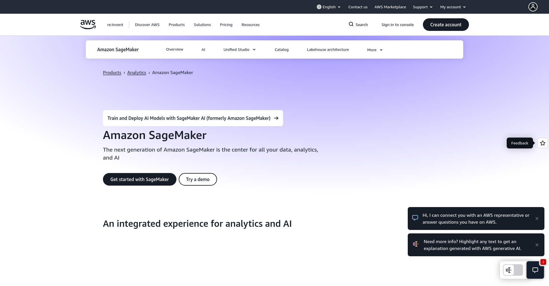 Amazon SageMaker官网截图