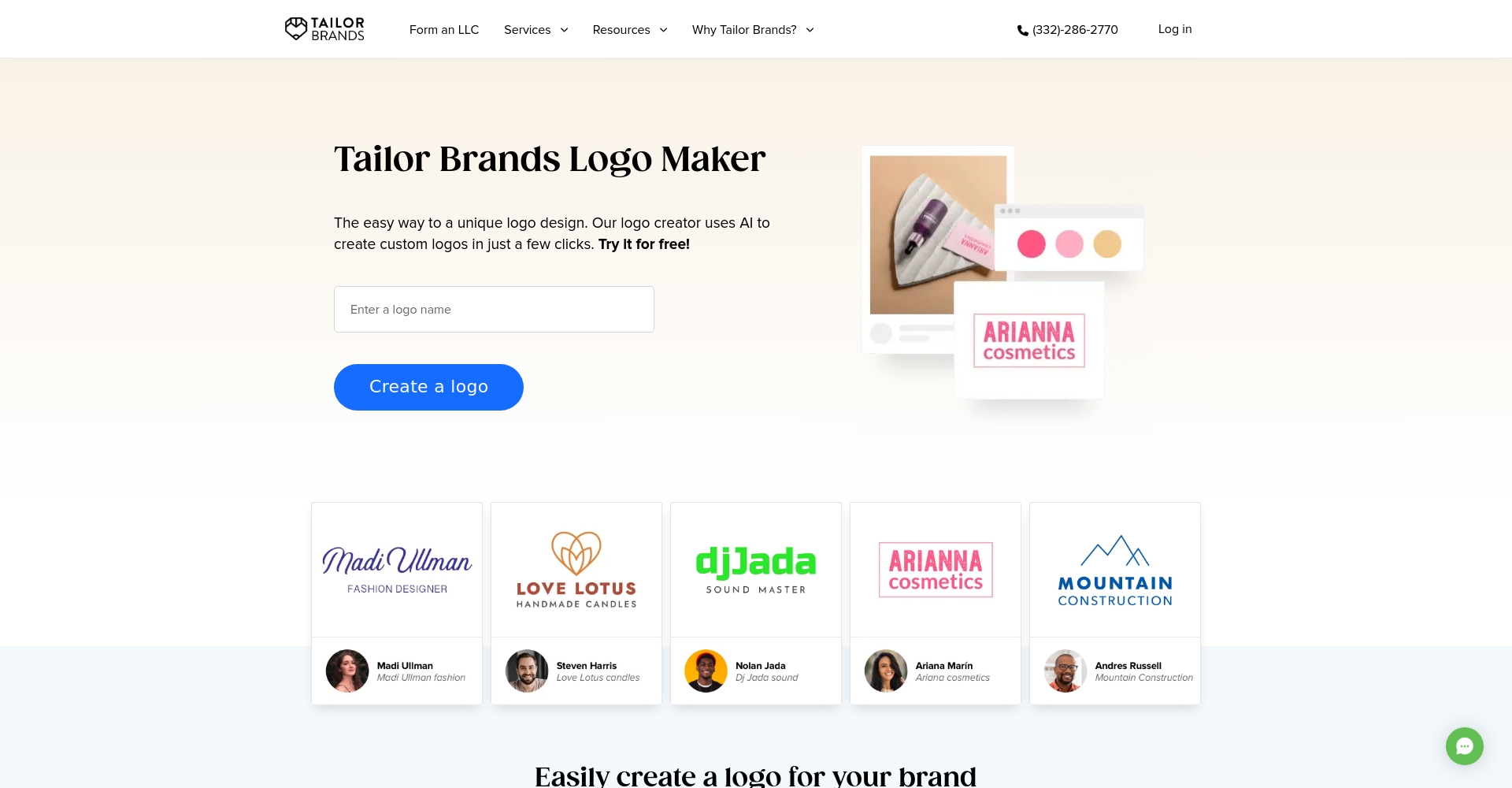 Tailor Brands官網截圖