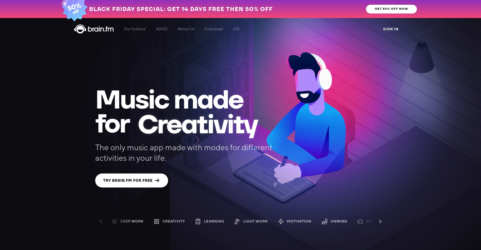 Brain.fm官方网站首页截图