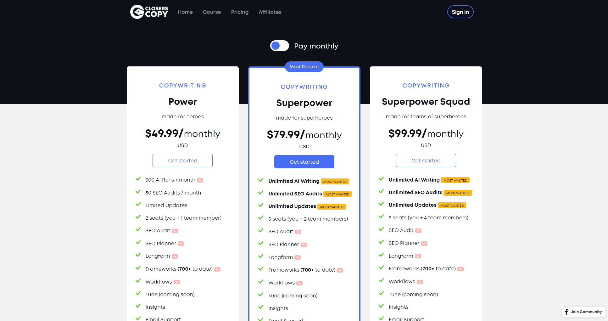 ClosersCopy official website price page