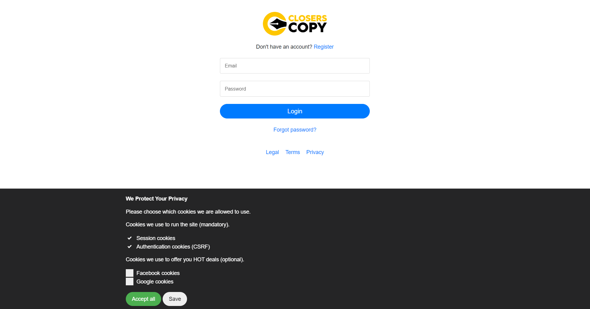 ClosersCopy official website registration page