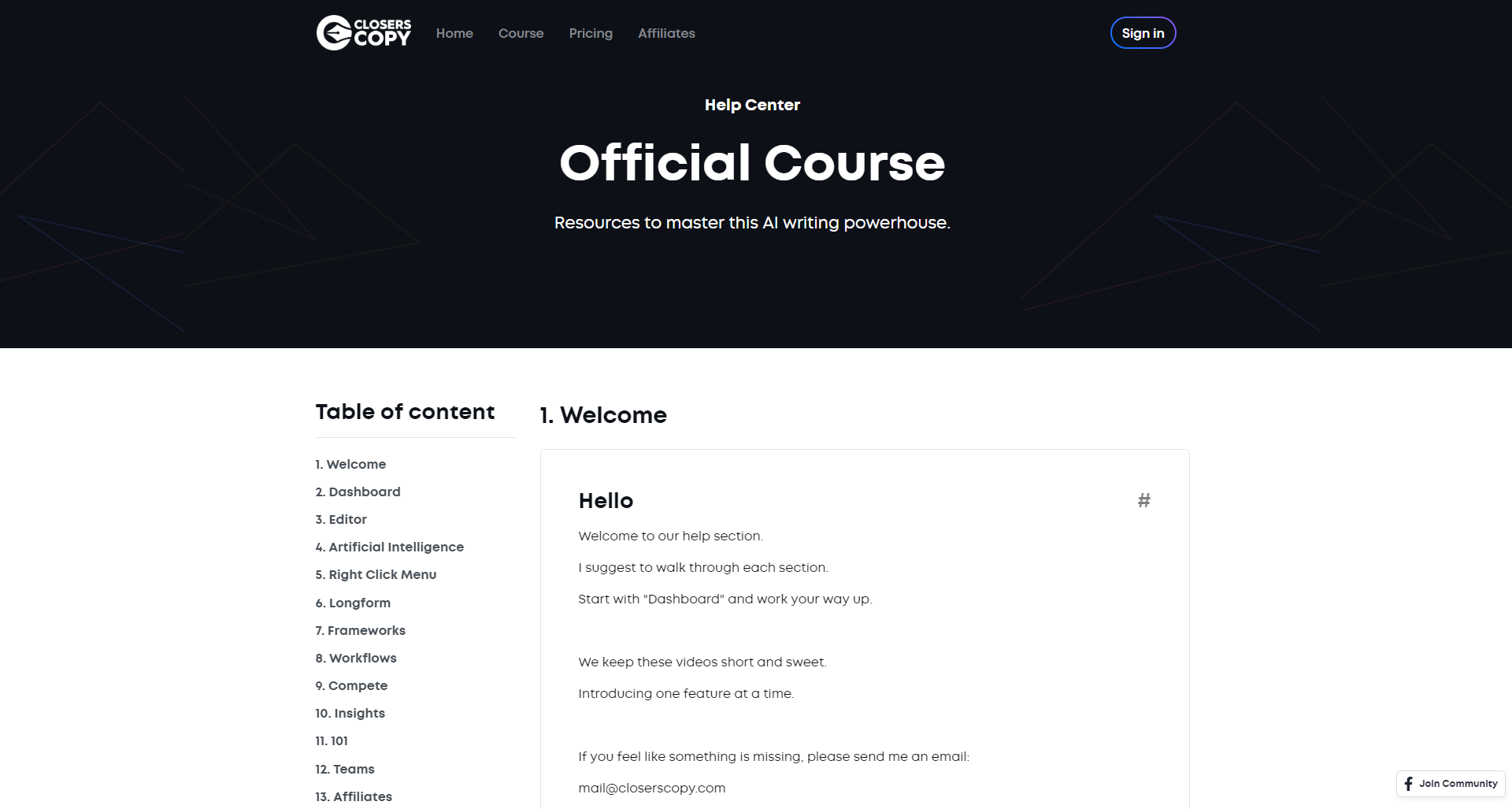 Help documentation & courses