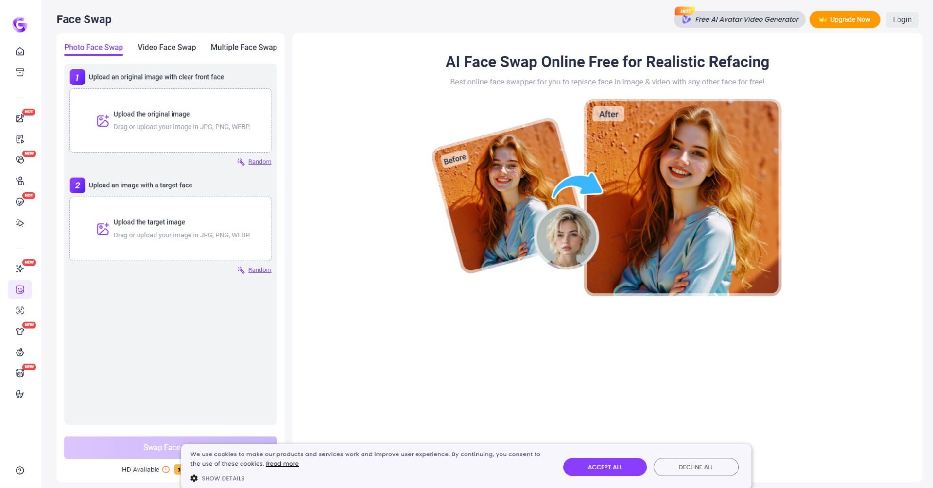 Vidnoz AI多素材换脸