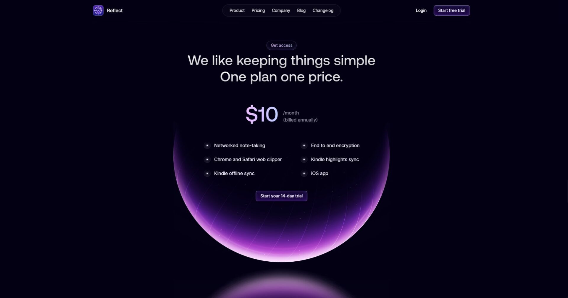 Reflect Notes 价格页面