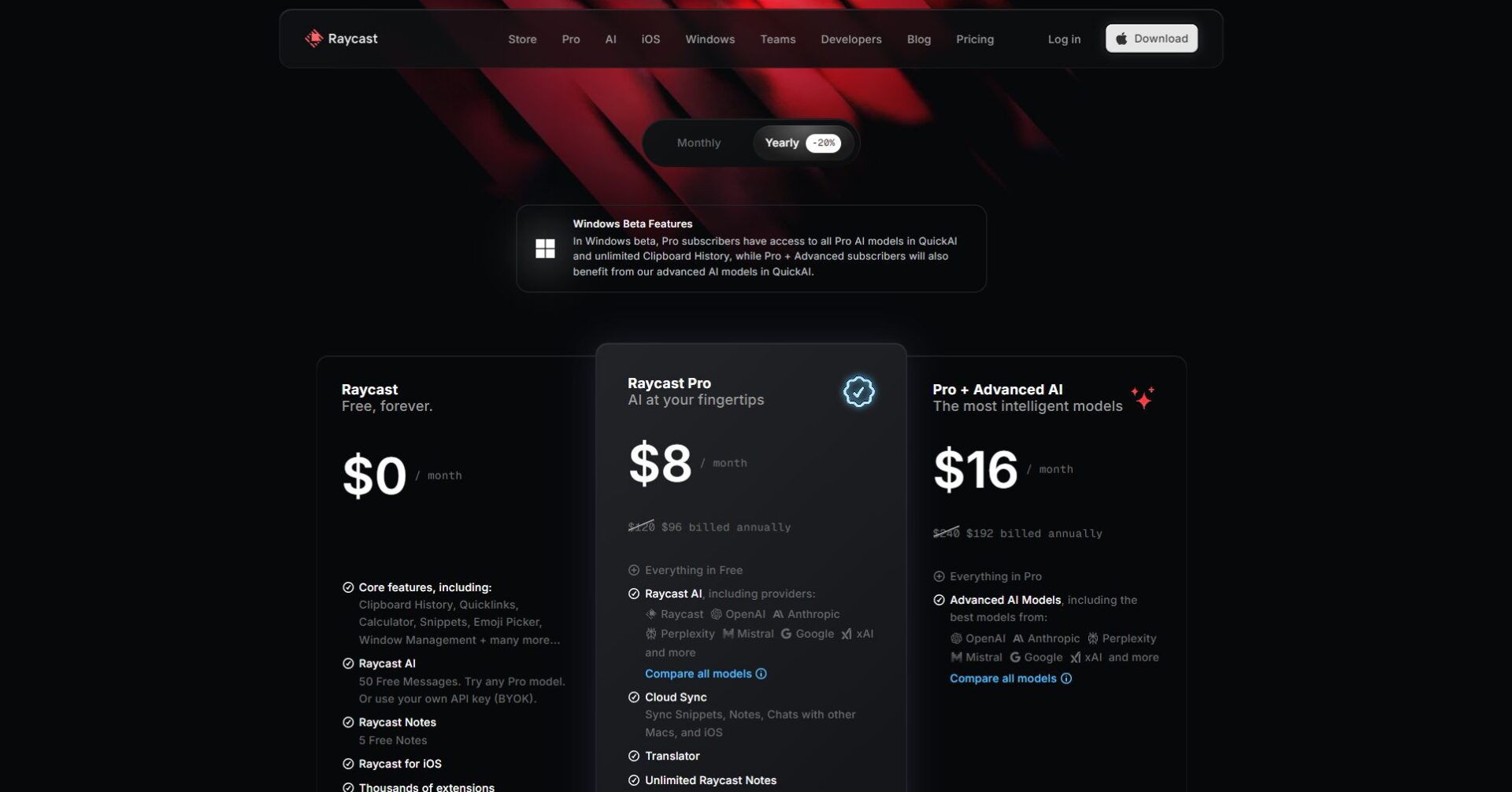 Raycast价格方案页