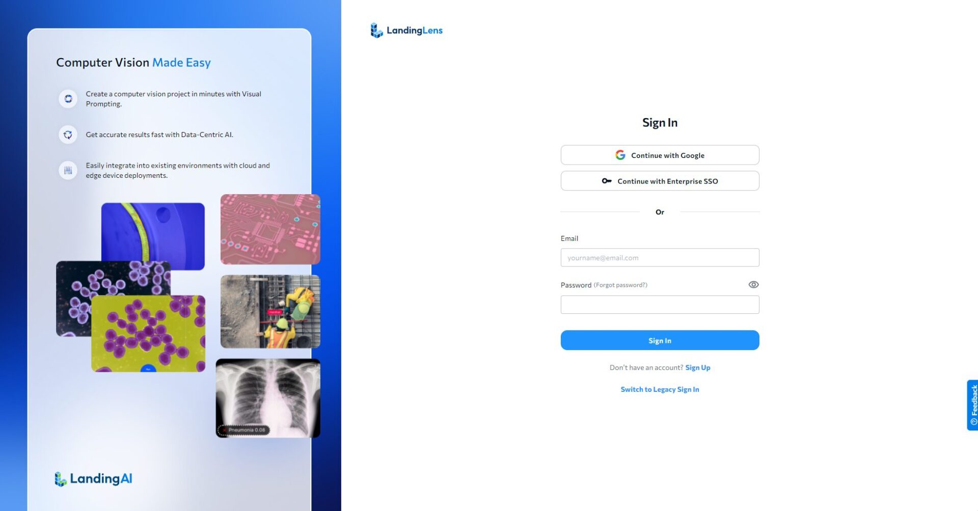 Landing AI官网注册登录页