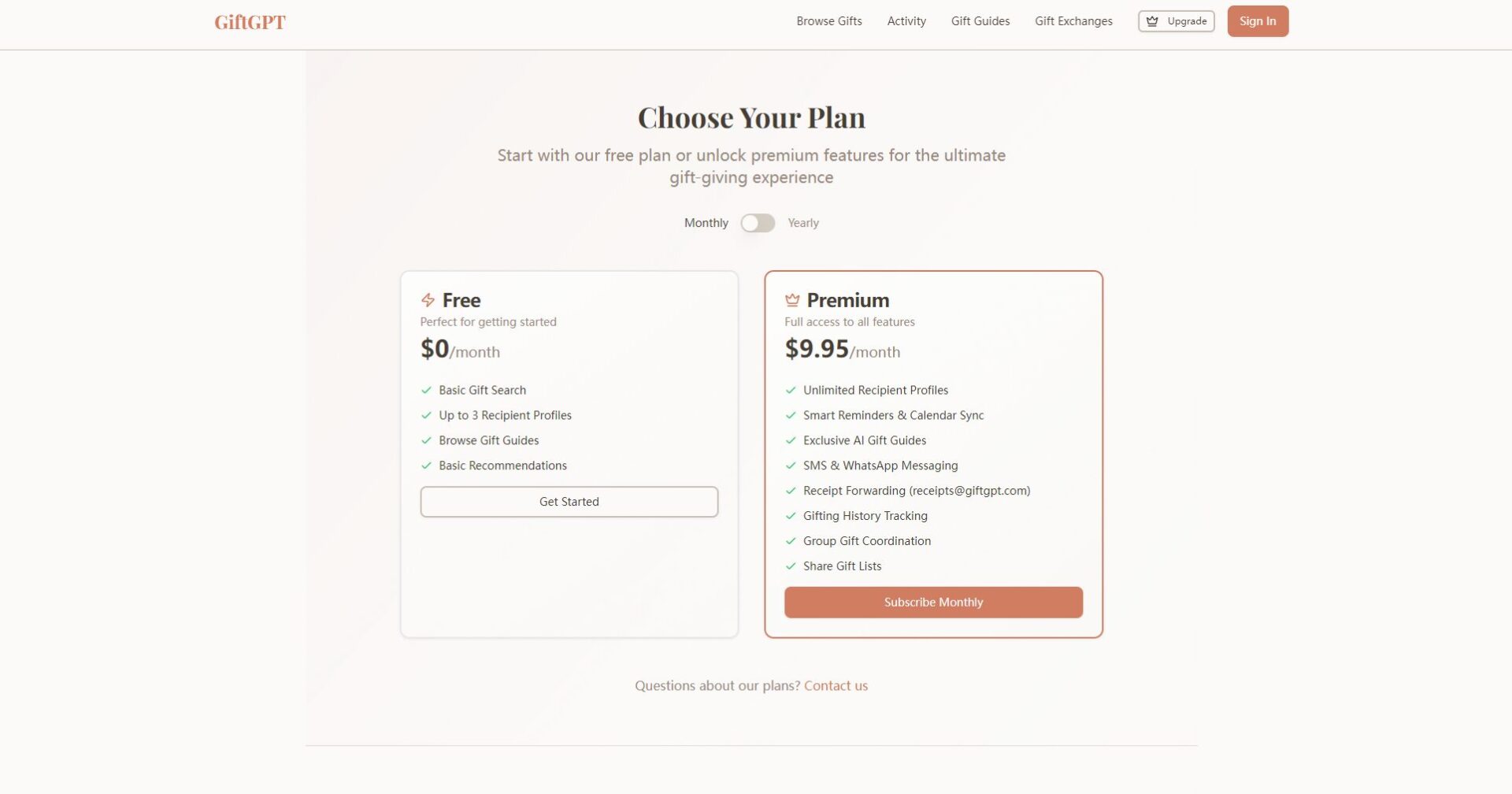 GiftGPT官方价格方案页