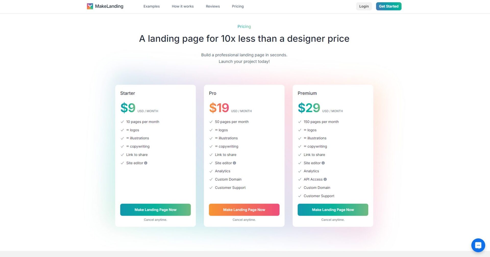 MakeLanding定价页