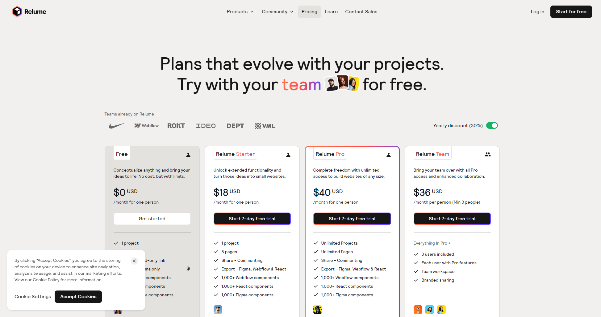 relume ai价格页面