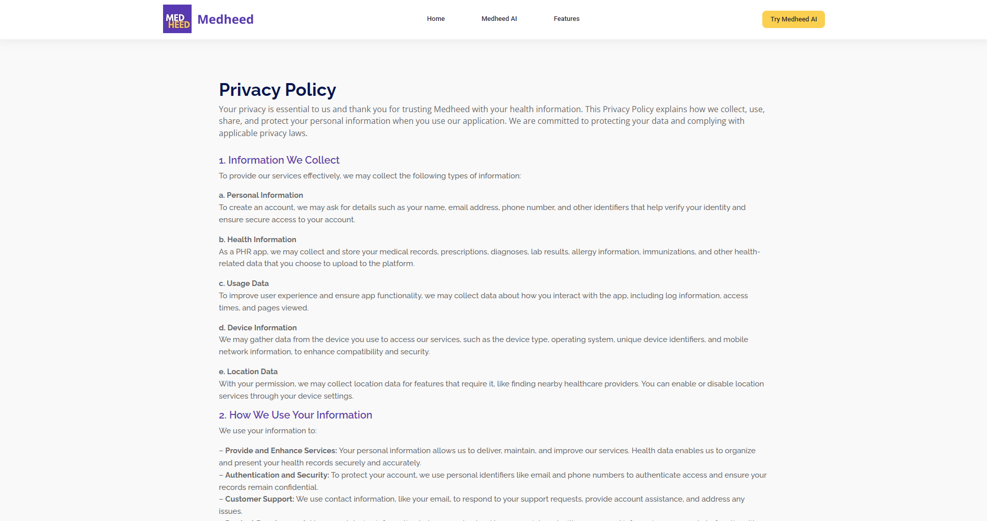 Medheed隐私政策页