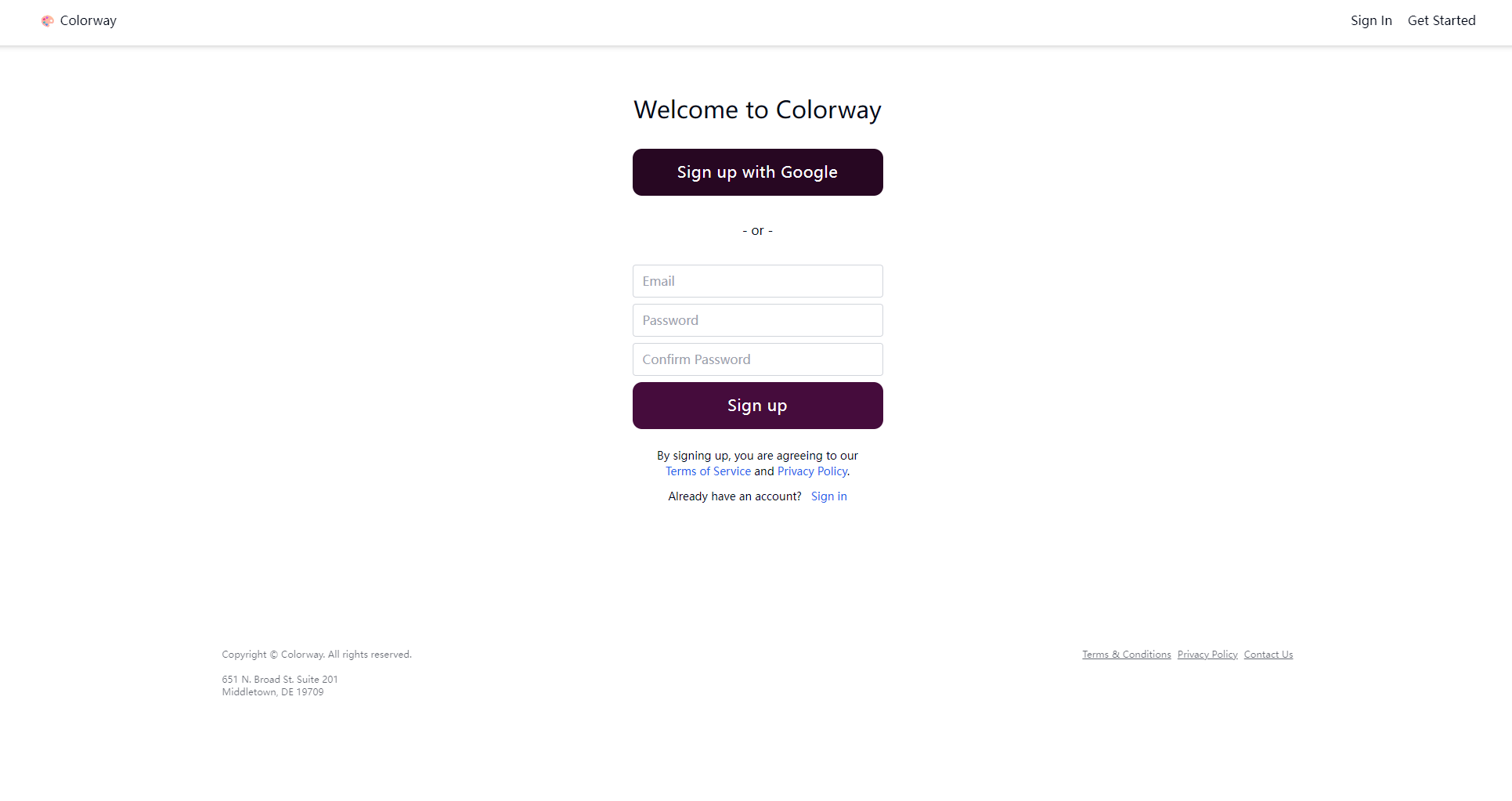 Colorway AI注册登录页