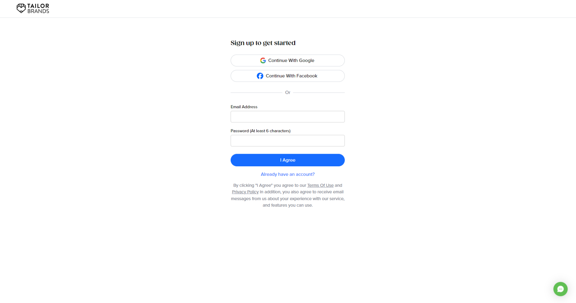 Tailor Brands注册登录页