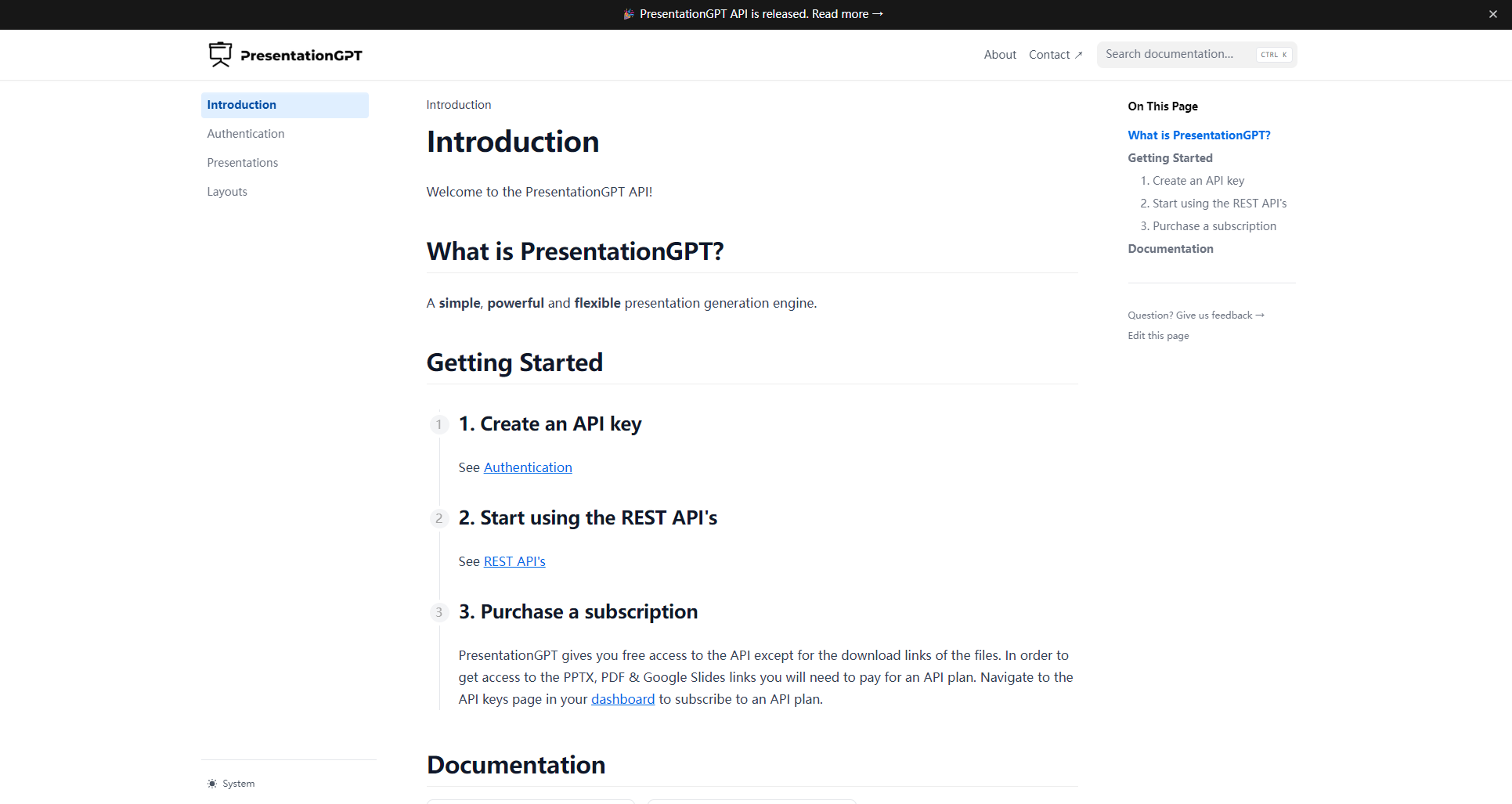API documentation entry