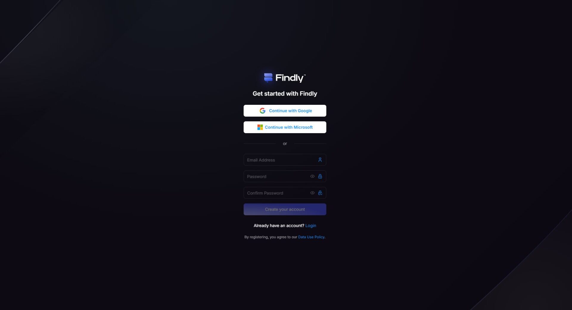 Findly注册登录页