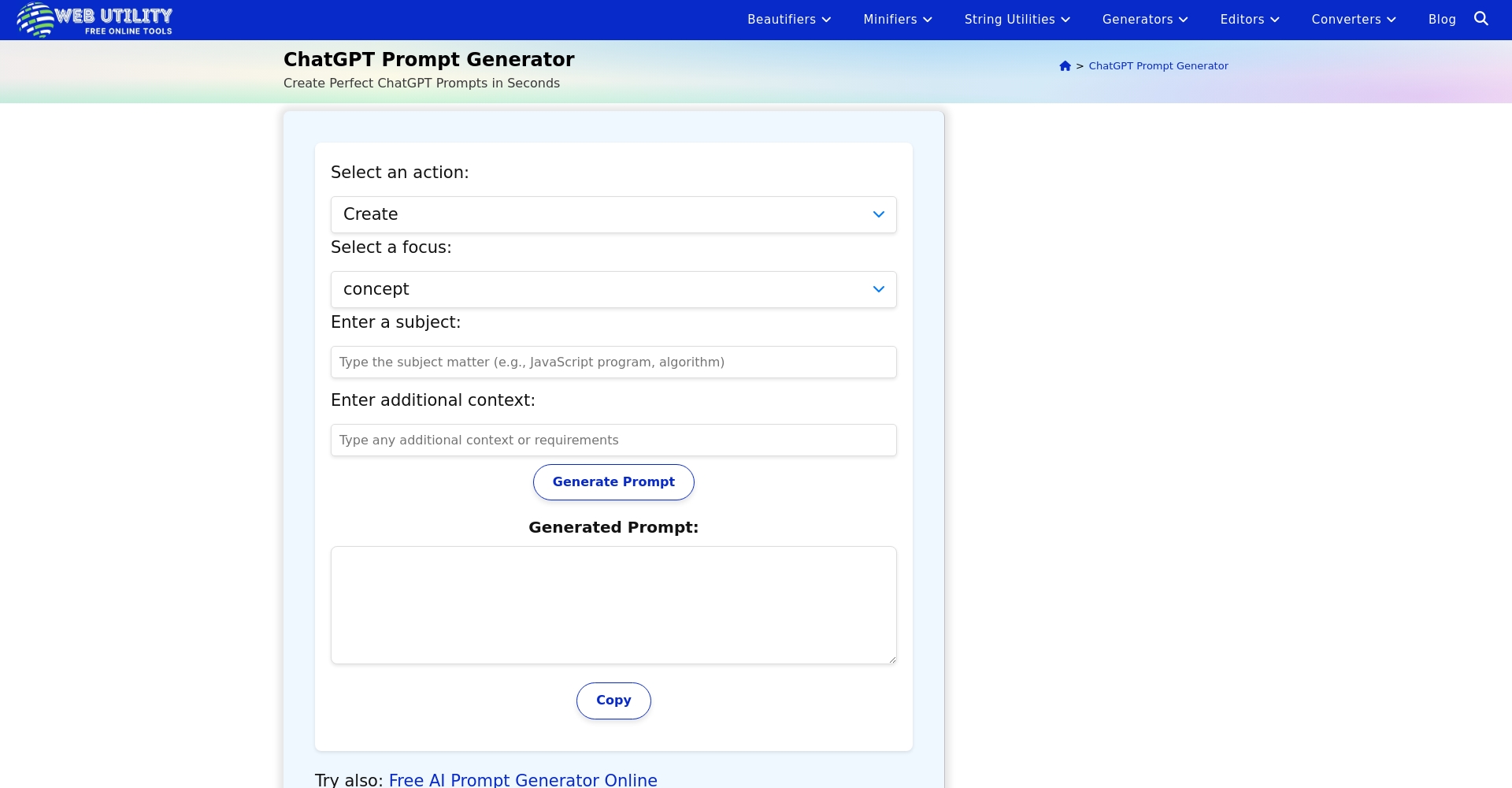 WebUtility ChatGPT Prompt Generator官网截图