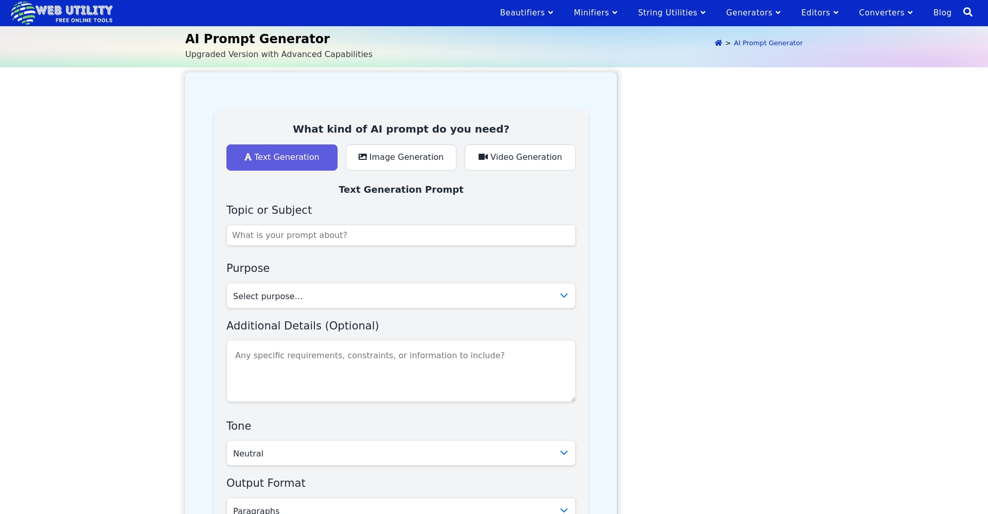 WebUtility AI Prompt Generator官网截图