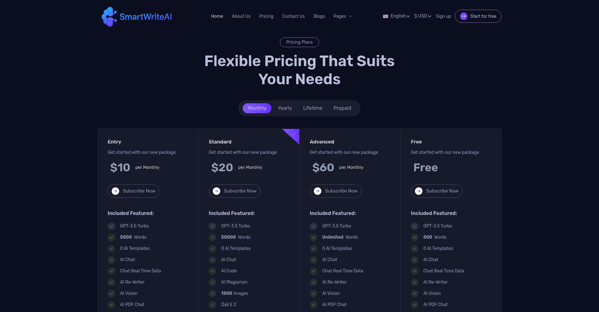 SmartWriteAI价格页面