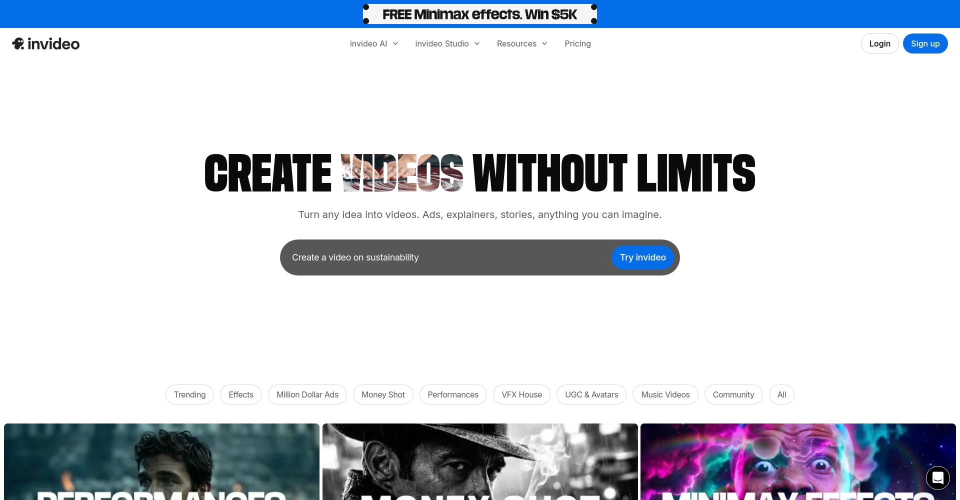 Invideo视频生成平台界面