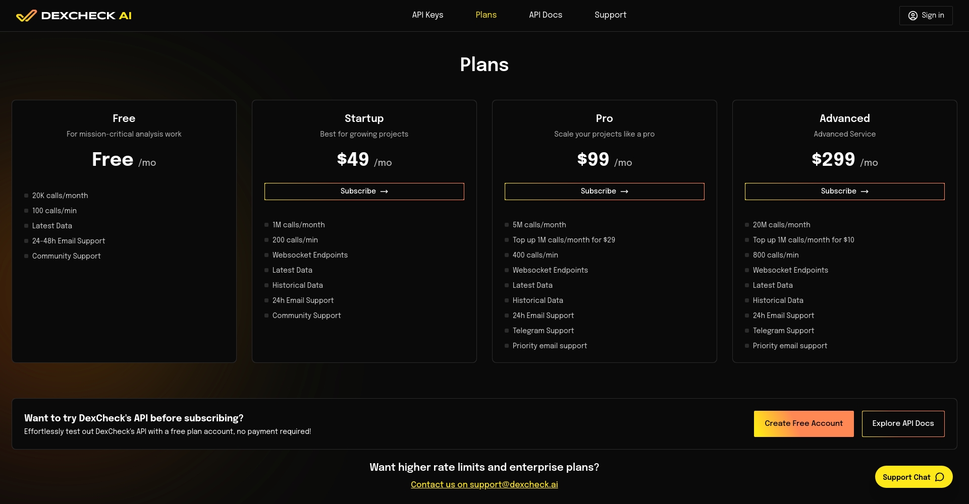 DexCheck API 方案页面