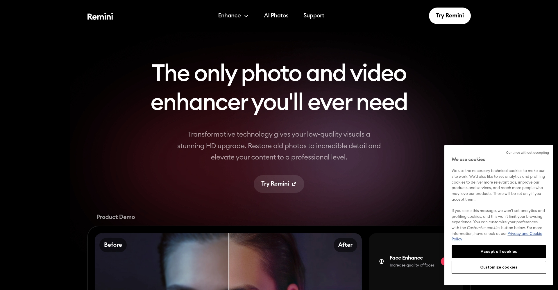 Screenshot from Remini's official website