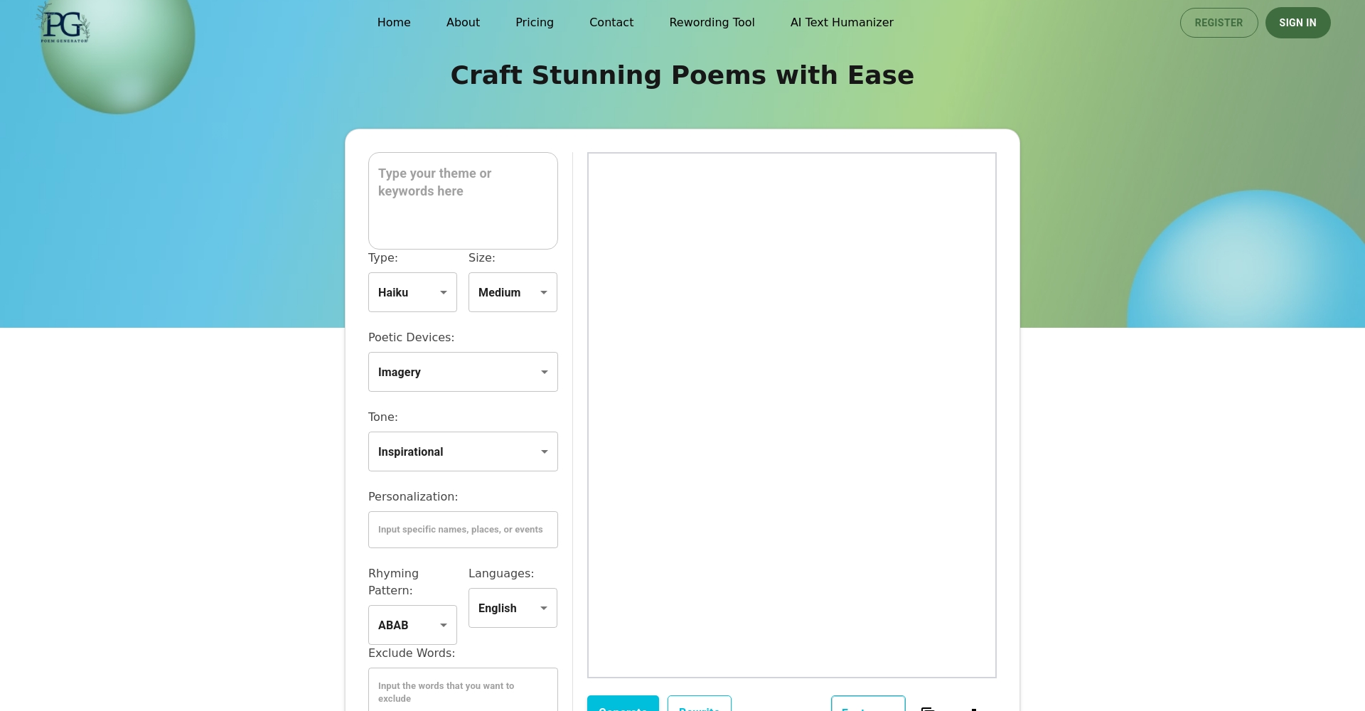 PoemGenerator.io官方网站界面截图
