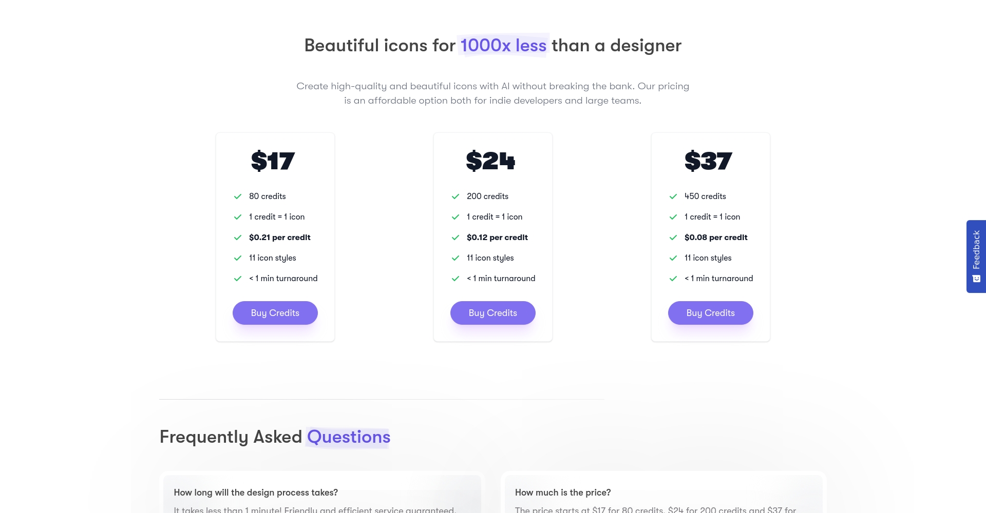 IconifyAI价格方案页面截图