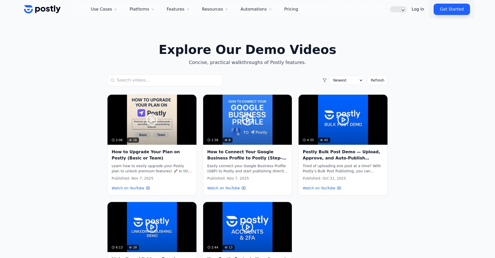 Postly演示视频页面