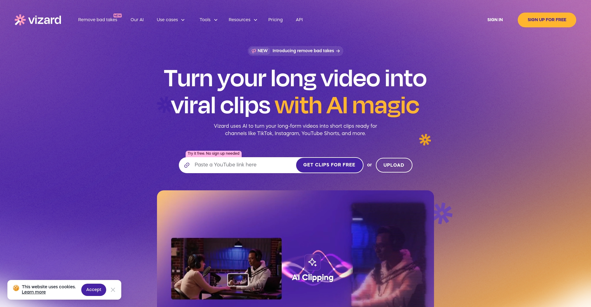 Vizard.ai官网首页截图