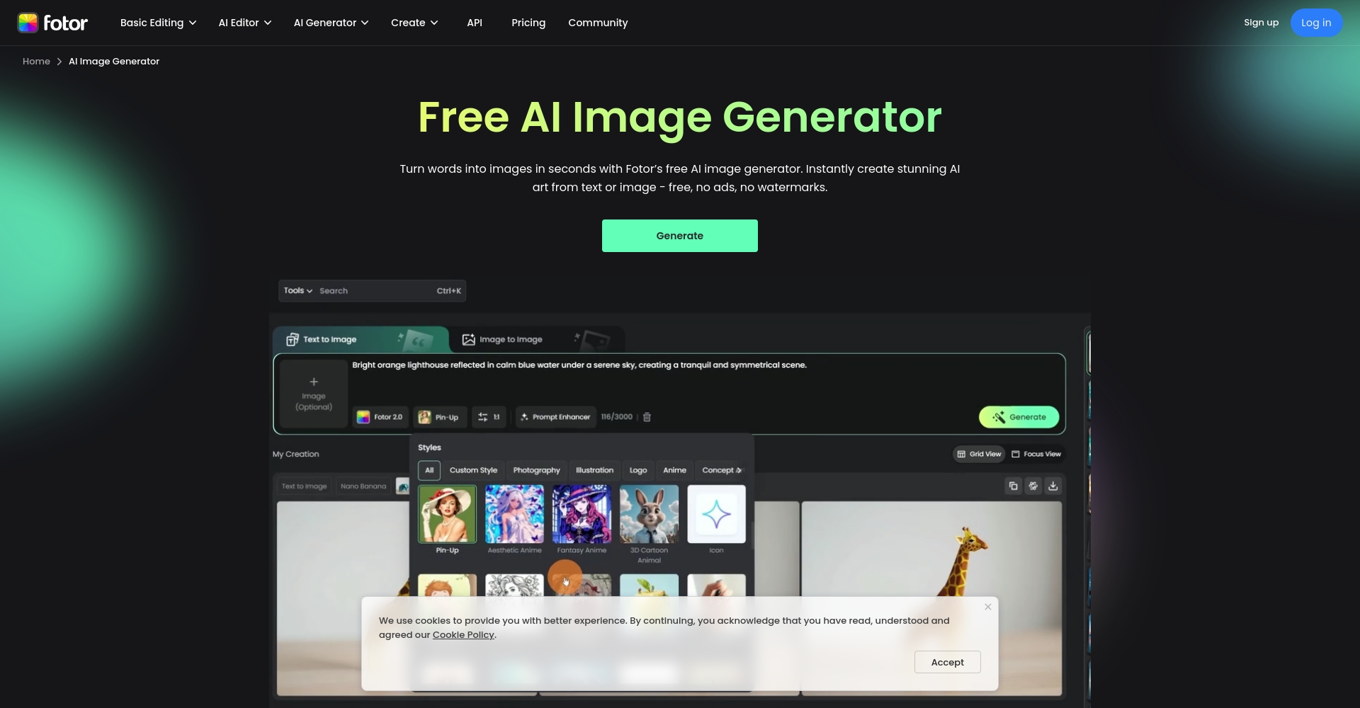 Fotor AI绘画生成页面