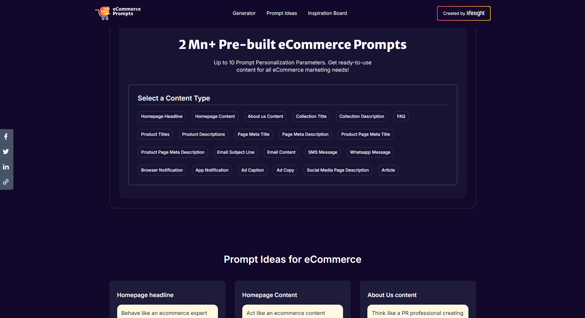 eCommerce ChatGPT Prompts生成界面