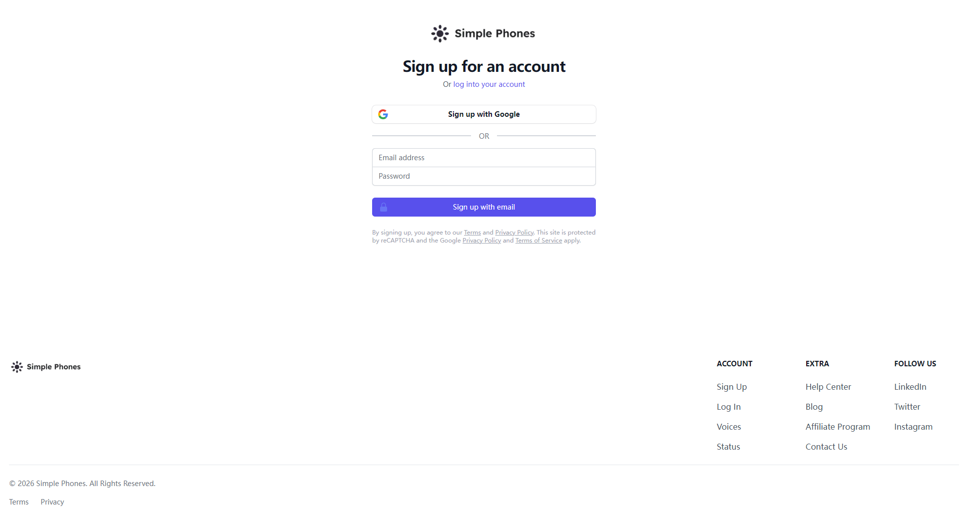 Simple Phones注册登录页