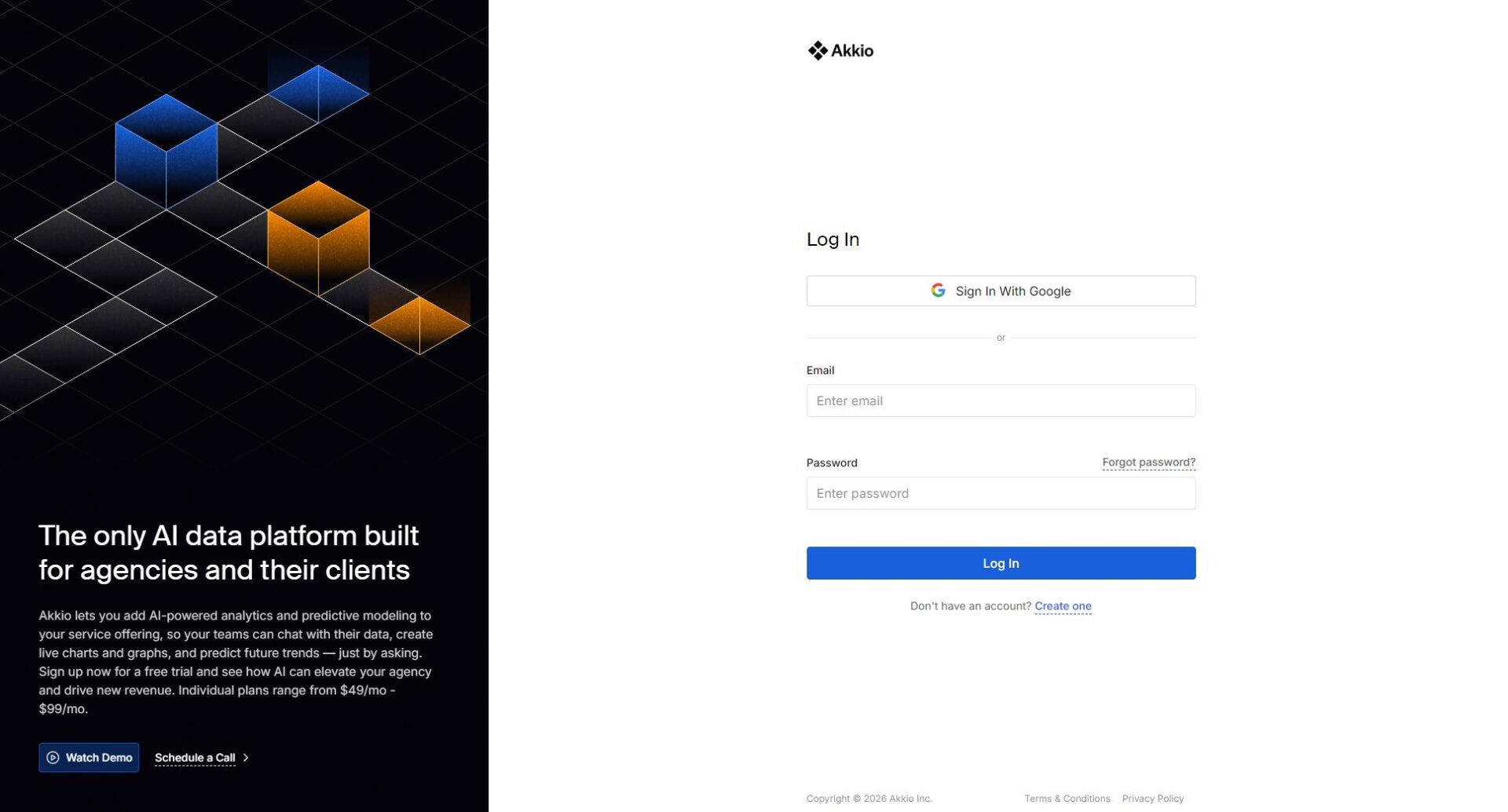 Akkio注册登录页