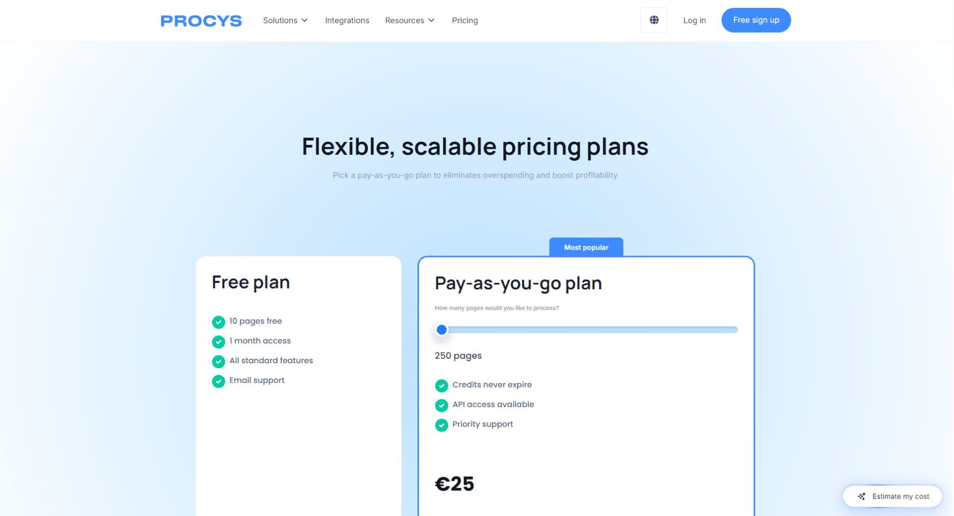 Procys定价页面截图