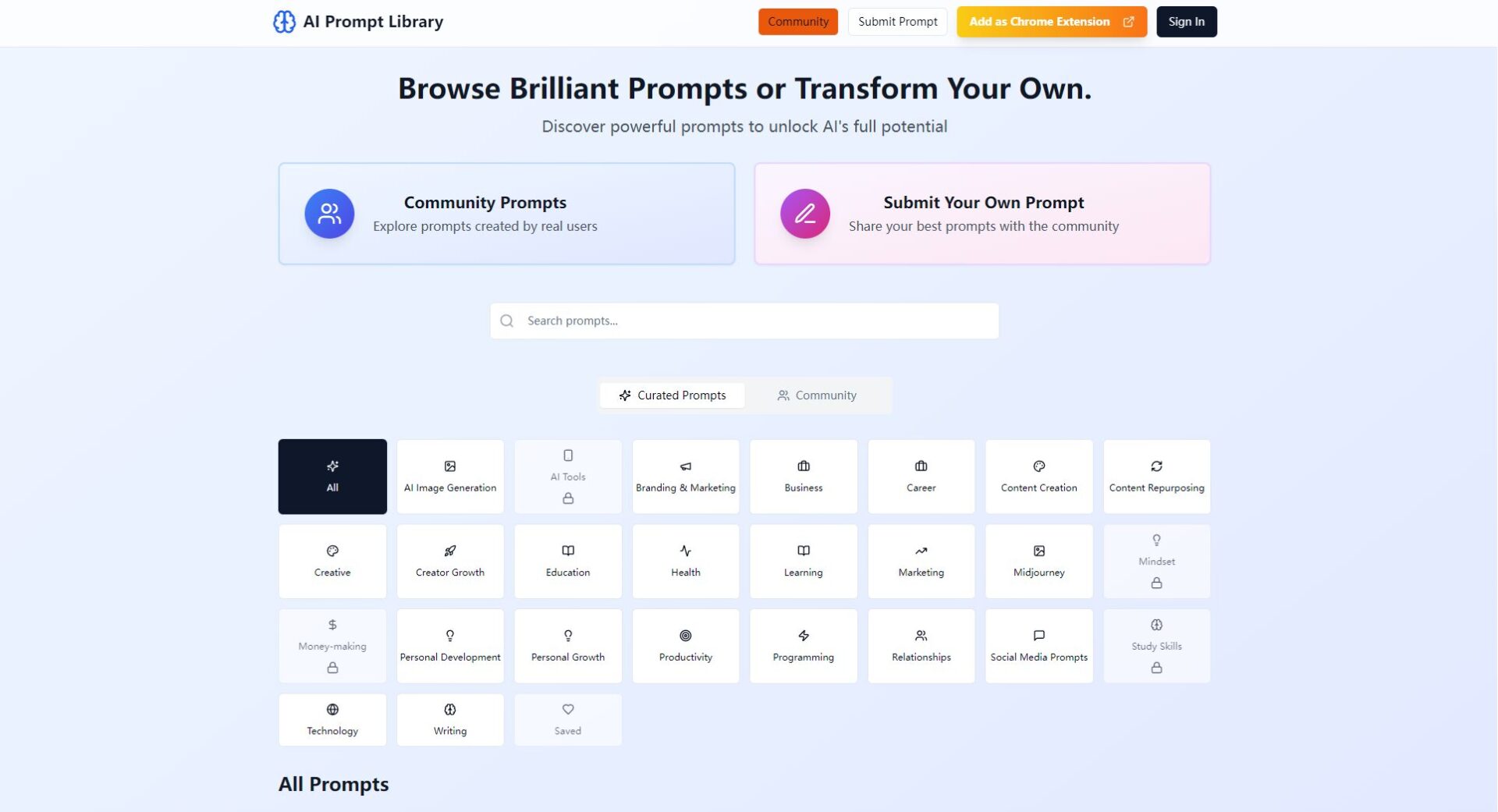 AI Prompt Library Tools官网界面