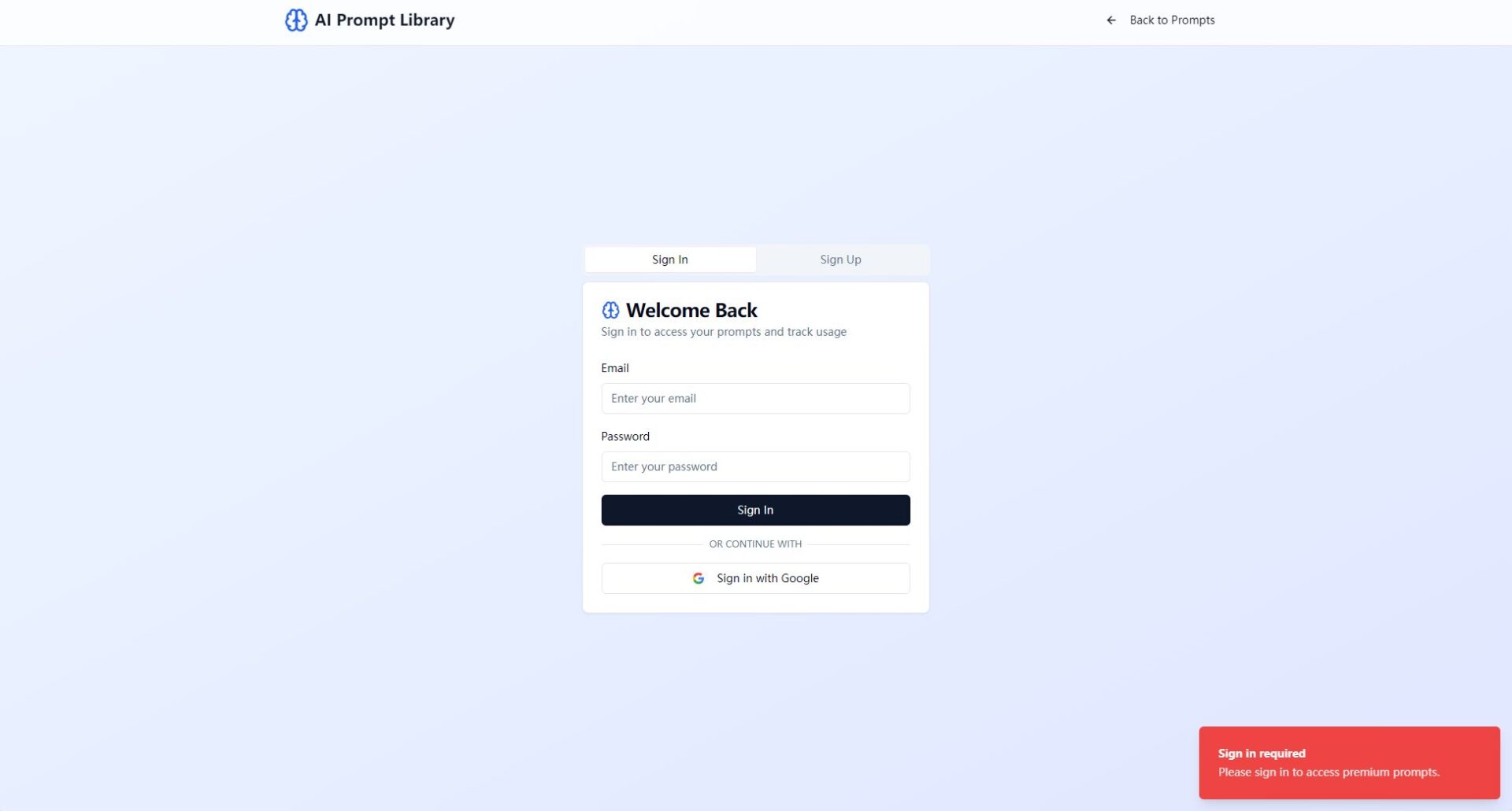 AI Prompt Library Tools注册登录页