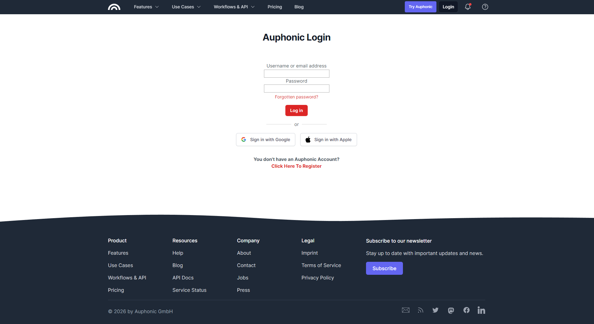Auphonic注册登录页
