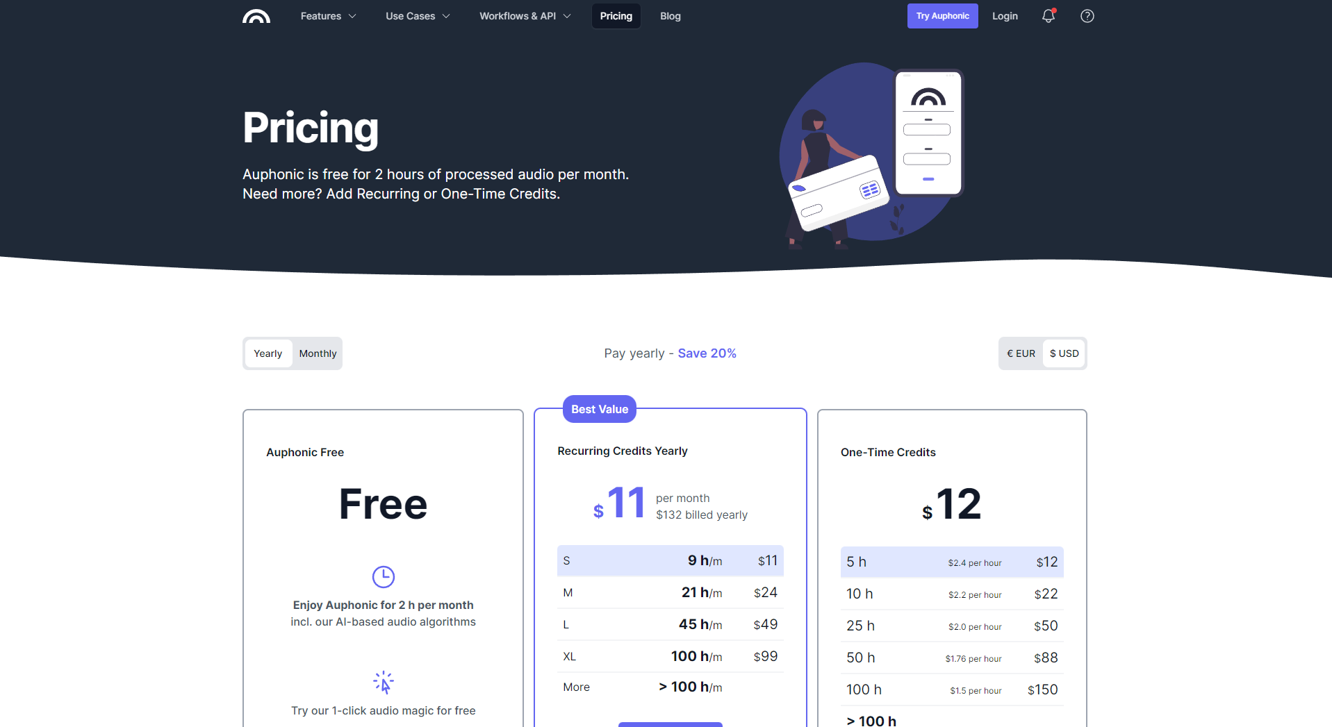 Auphonic价格方案页