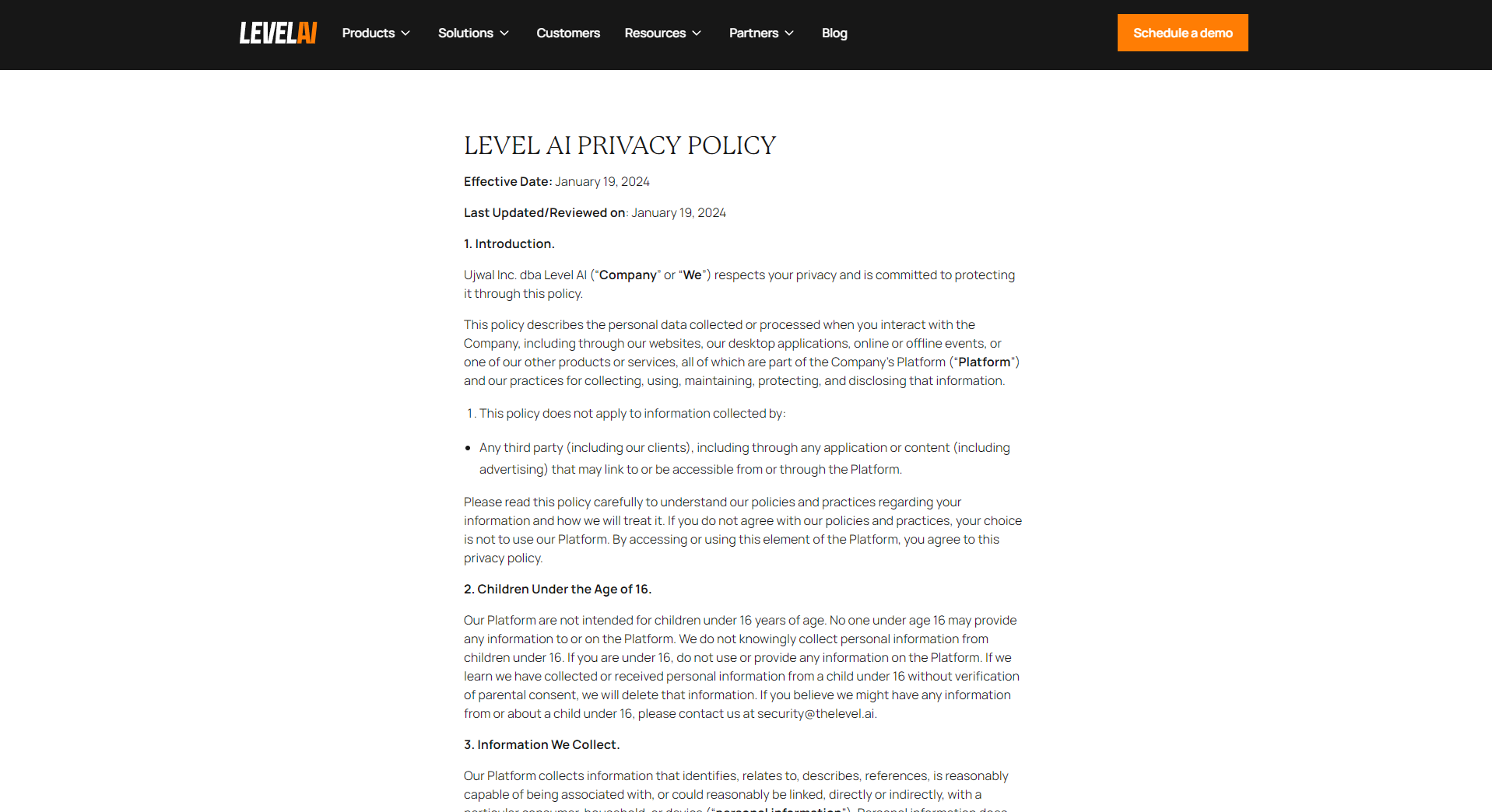 Level AI隐私政策