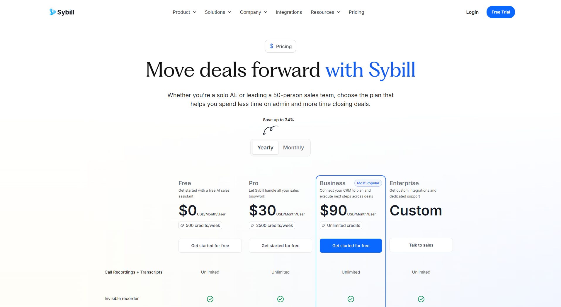 Sybill价格方案页