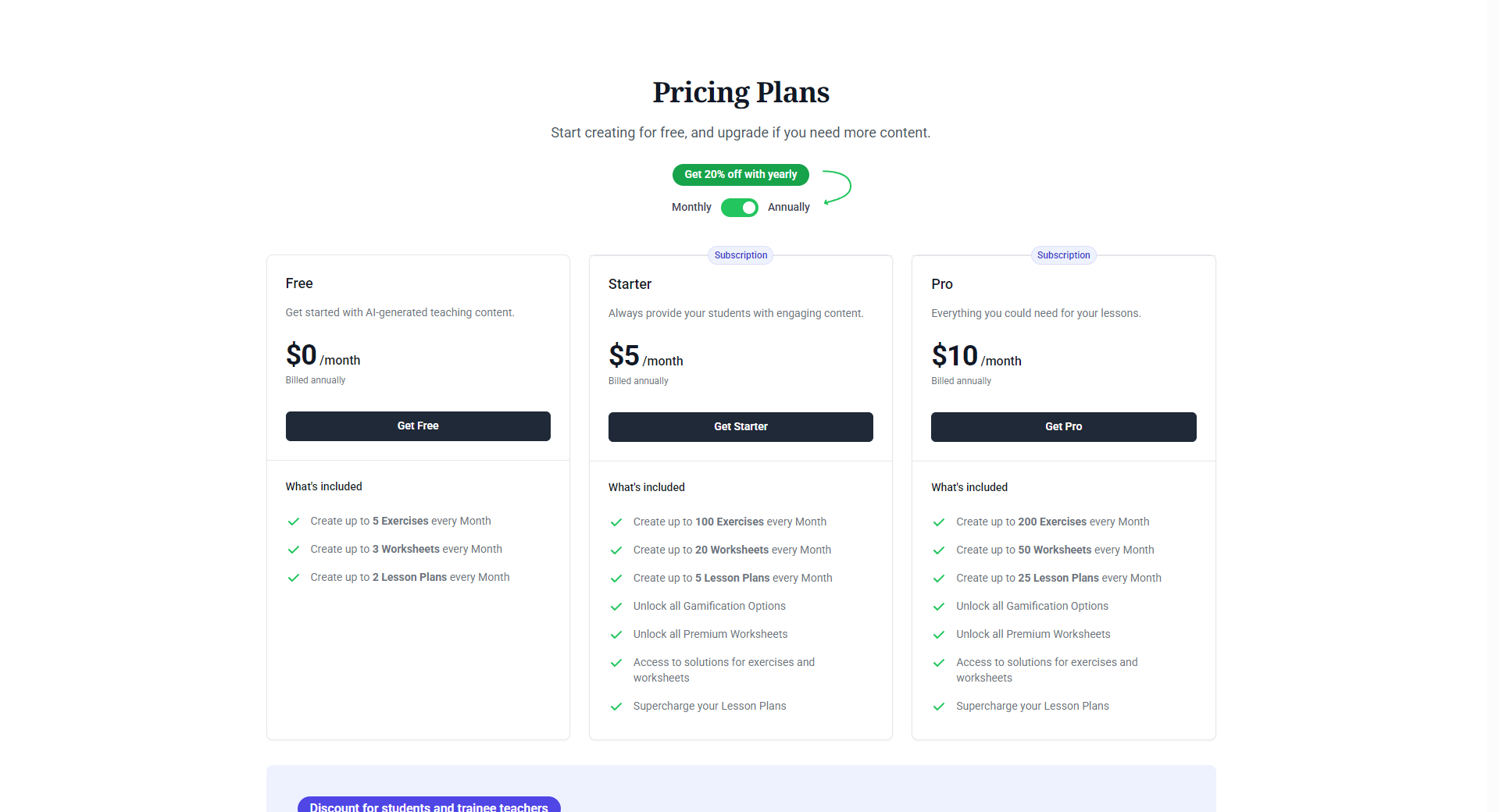 To Teach定价页面