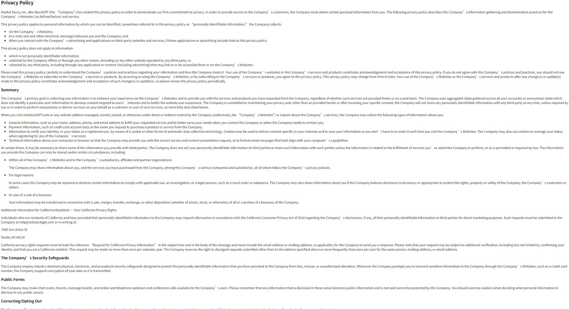 StockGPT隐私政策