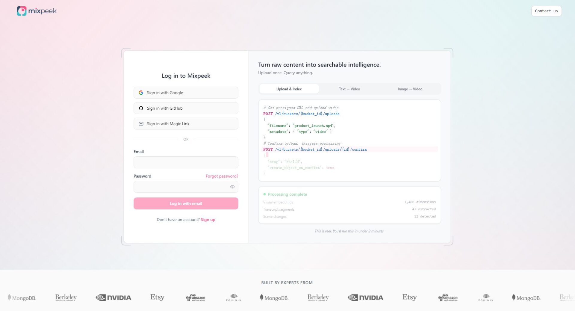 Mixpeek注册登录页