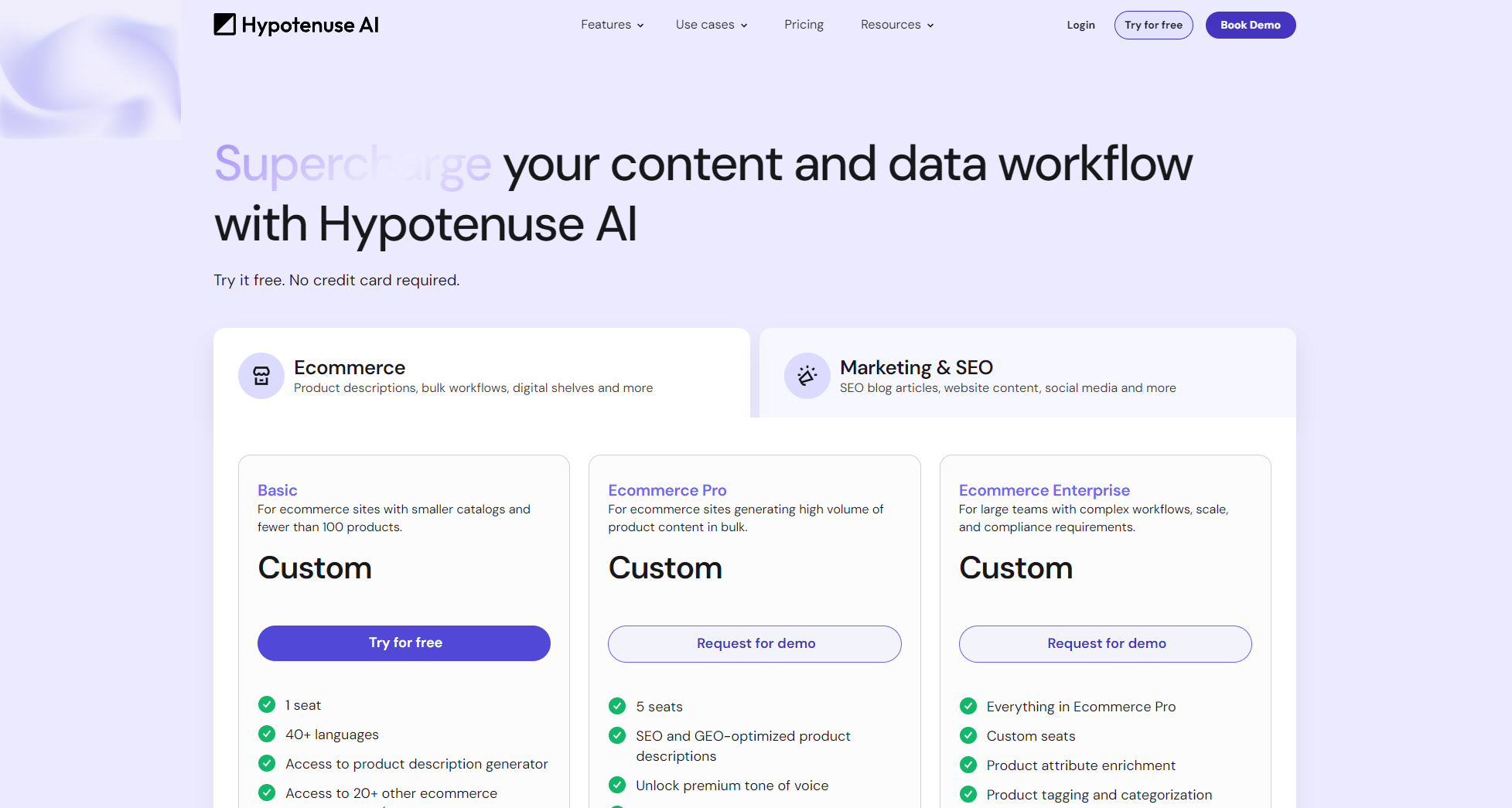 hypotenuse ai价格方案页